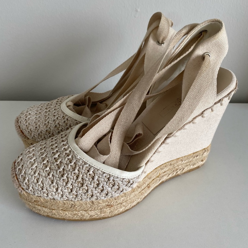 Ralph Lauren Cream Espadrille Wedges with Crochet Design